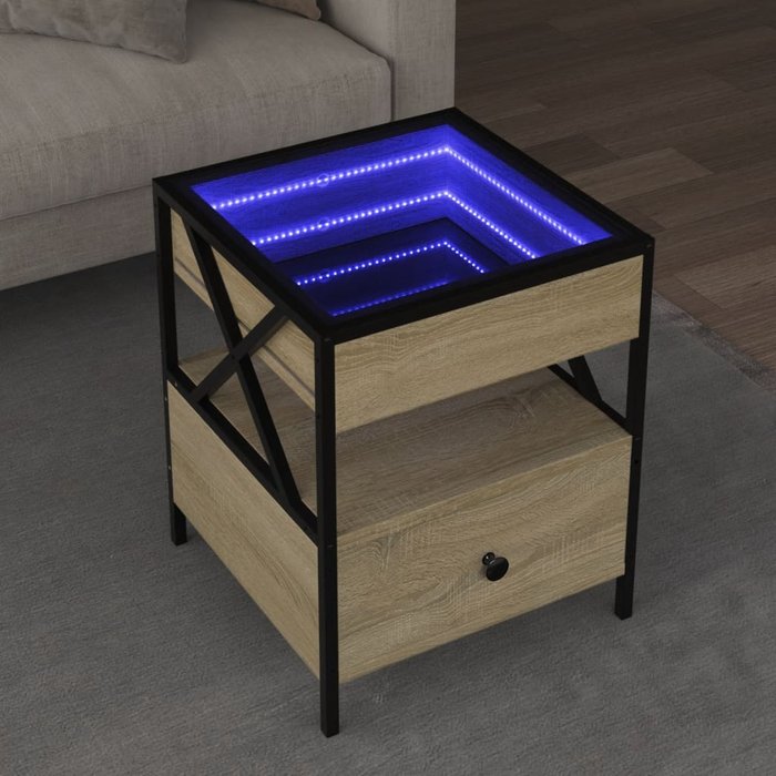 Mesa de centro infinity con iluminación led, roble sonoma, 40x40x51 cm