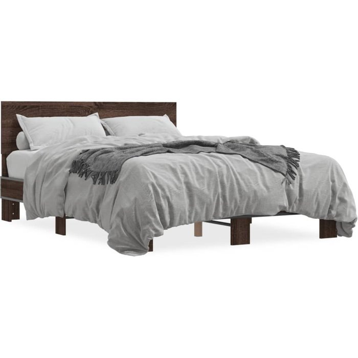 Vidaxl estructura cama madera ingeniería metal marrón roble 120x200 cm