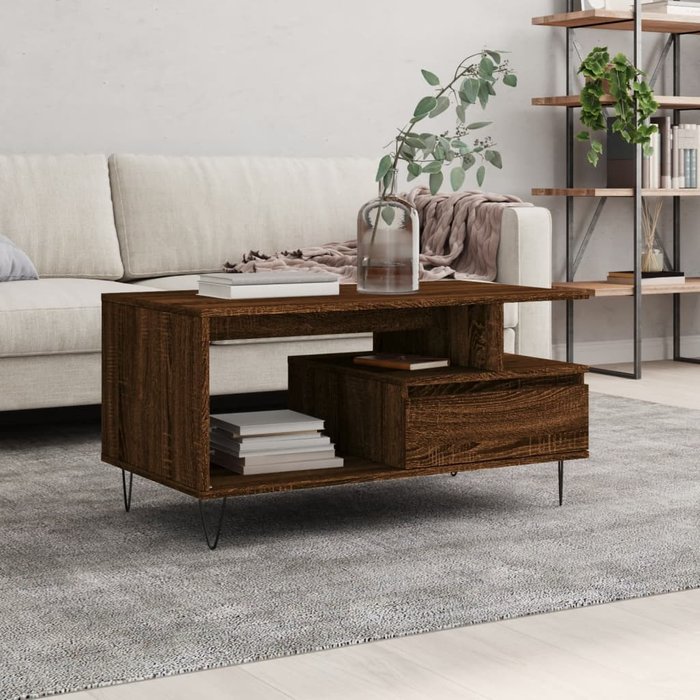 Vidaxl mesa de centro madera contrachapada roble marrón 90x49x45 cm