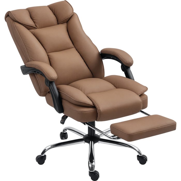 Silla de escritorio homcom cuero sintético marrón 66x72x121 cm 921-933v00bn