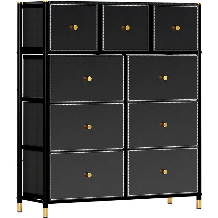 Cajonera de tela homcom mdf, acero negro 88x30x103.5 cm 831-830v80bk