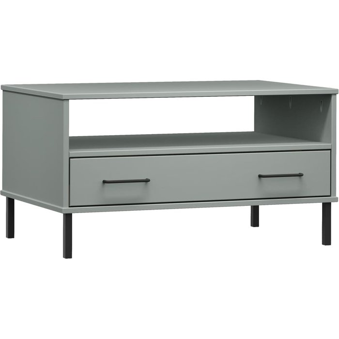 Mesa de centro patas metal oslo madera maciza gris 85x50x45 cm - comfortxl
