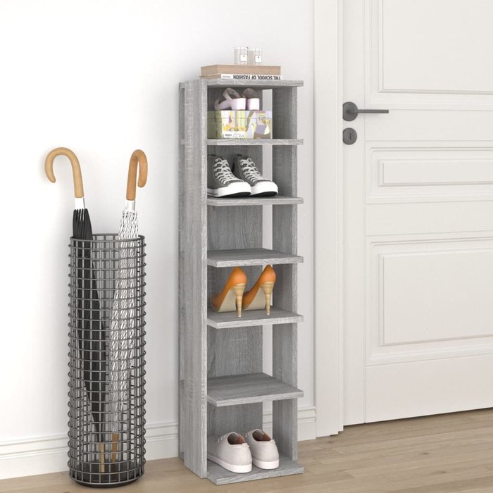 Zapatero sonoma gris, 27,5 x 27 x 102 cm, madera de ingeniería.