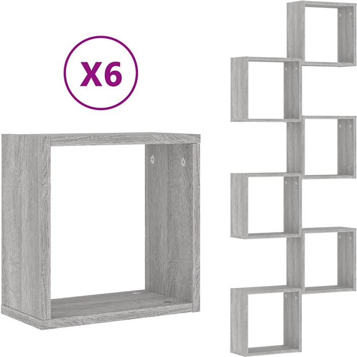 Estantes cubo de pared 6 uds | estante flotante gris sonoma 30x15x30 cm cfw72127