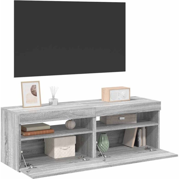 Muebles de tv 2 uds con luces led gris sonoma 60x35x40 cm - comfortxl