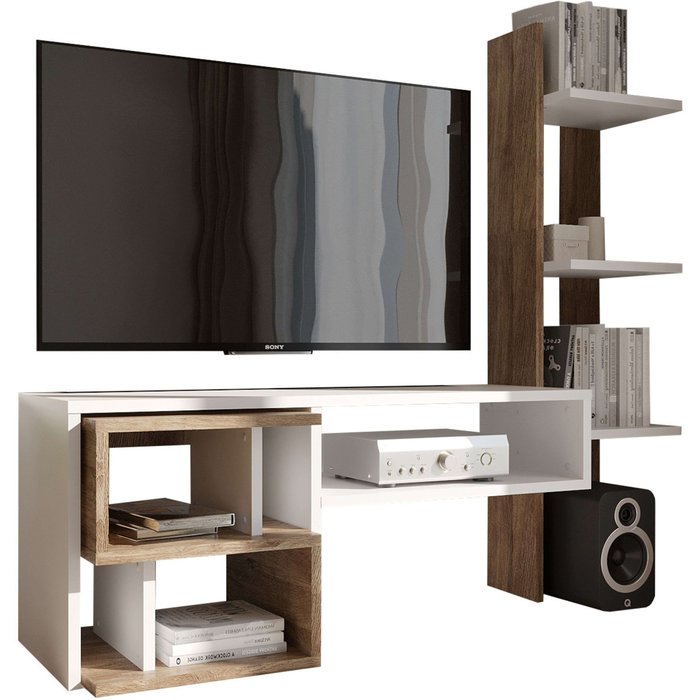 Mueble de salón moderno mom color roble ansberg y blanco semimate 187 cm