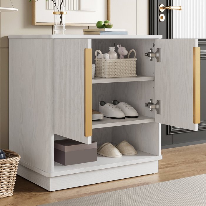 Zapatero 60x40x61cm compacto diseño moderno mdf blanco manijas doradas