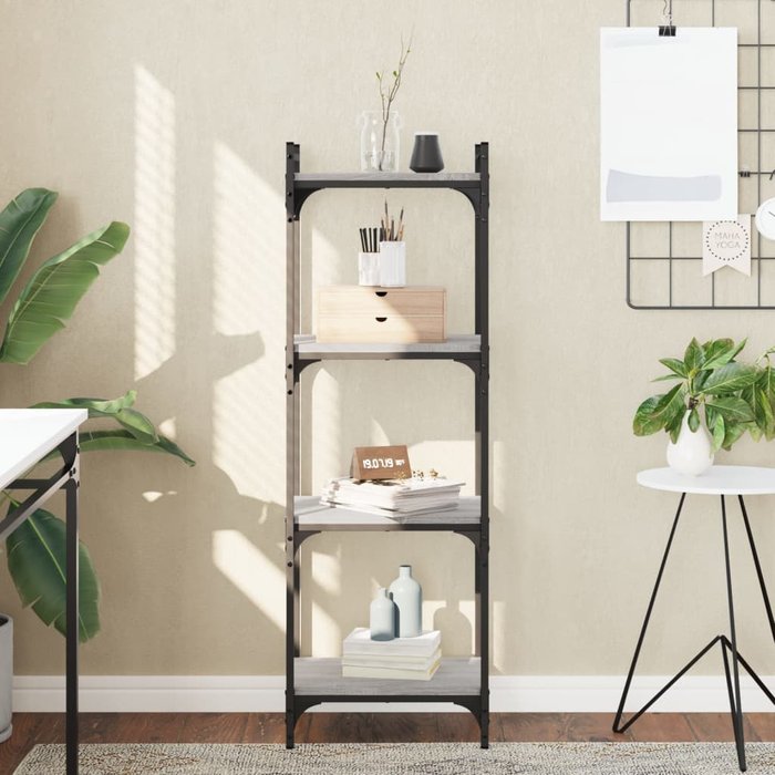 Librería sonoma de 4 niveles, color gris, 40x30x120 cm - pangivo
