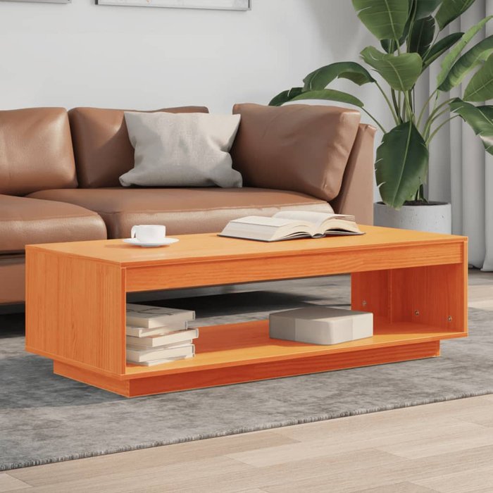 Mesa de centro encerada marrón 110x50x33,5 cm madera maciza de pino