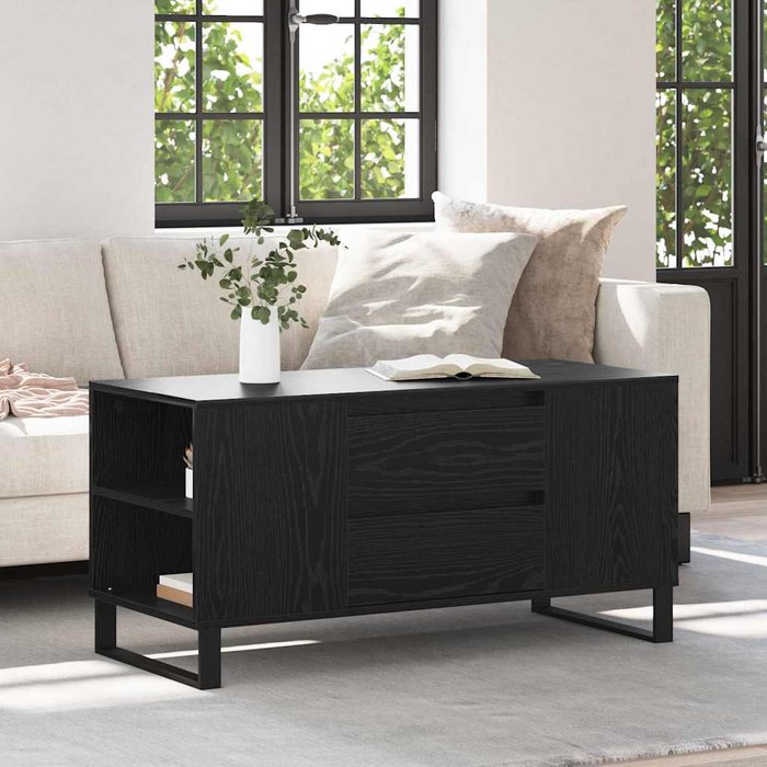 Mesa de centro, roble negro, 102 x 44,5 x 50 cm, madera de ingeniería.
