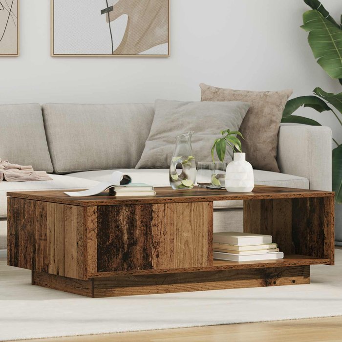 Mesa de centro, madera antigua, 95 x 55 x 31 cm, madera de ingeniería.