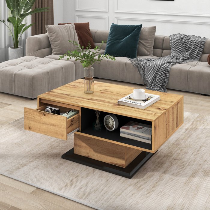 Mesa de centro con cajón y nicho - estilo industrial - natural