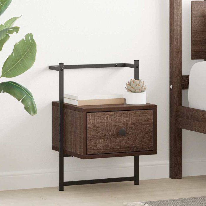 Mesita de noche mural de 2 piezas, roble marrón, 35x30x51 cm