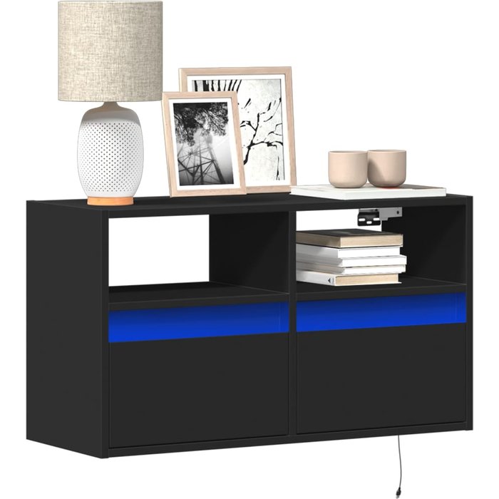 Mueble tv de pared con luces led negro 80x31x45 cm