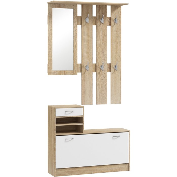 Mueble de entrada homcom melamina de madera madera natural 90x24x75 cm