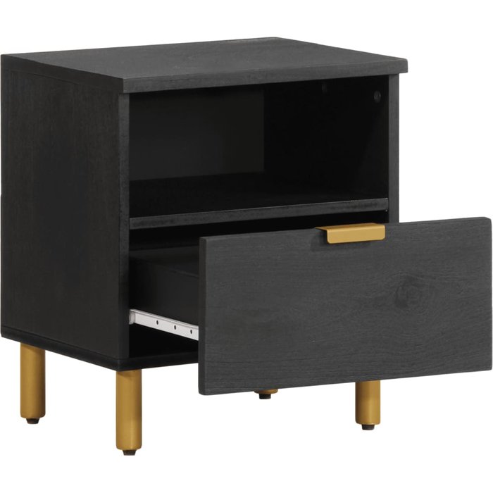 Mesita de noche madera maciza de ingeniería negra 40x33x46 cm - comfortxl