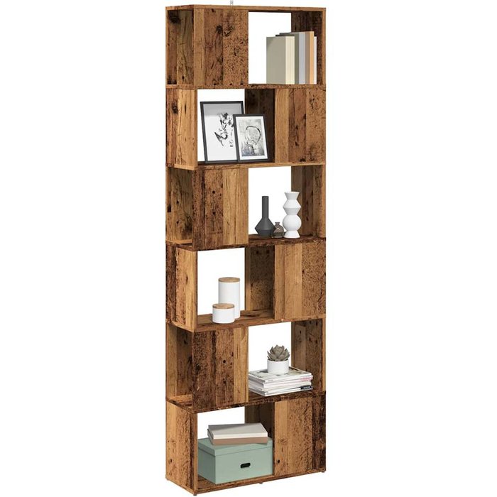 Estantería/separador de ambientes de madera envejecida, 60x24x186 cm - pangivo