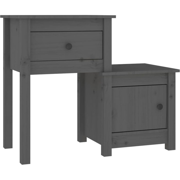 Mesita de noche gris 79,5x38x65,5 cm madera maciza de pino