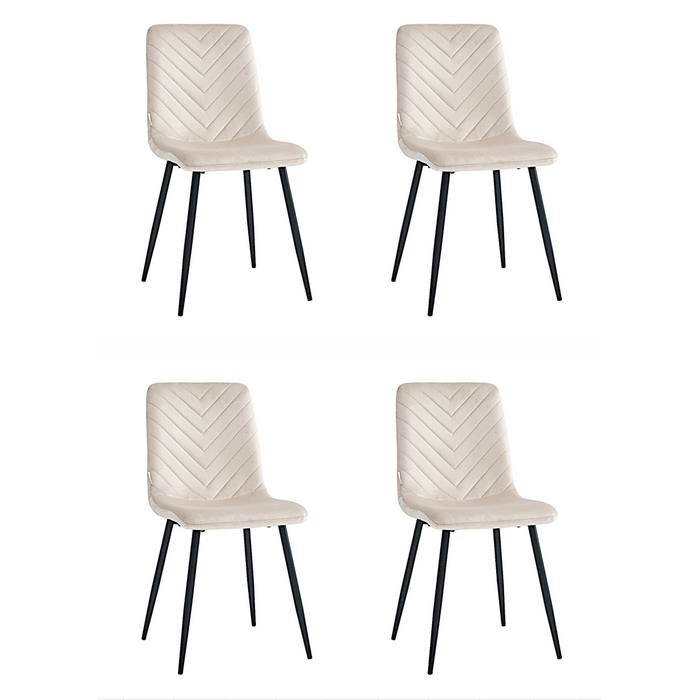 Pack 4 sillas de comedor bianca beige tejido terciopelo con patas de metal negro