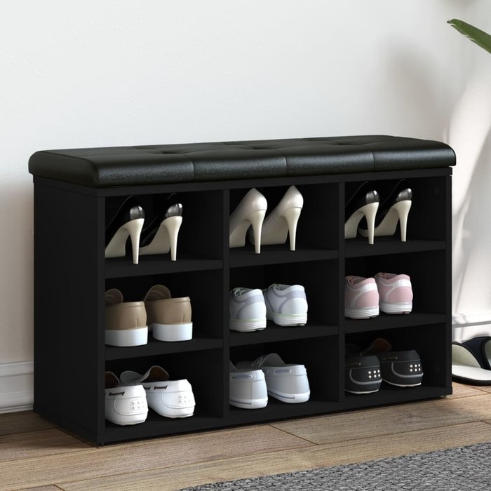 Banco zapatero negro 82x32x50 cm de madera contrachapada