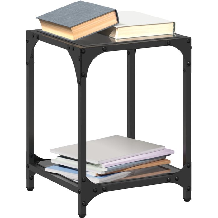 Mesas de centro con tapa de cristal negro 2 piezas acero 30x30x40 cm