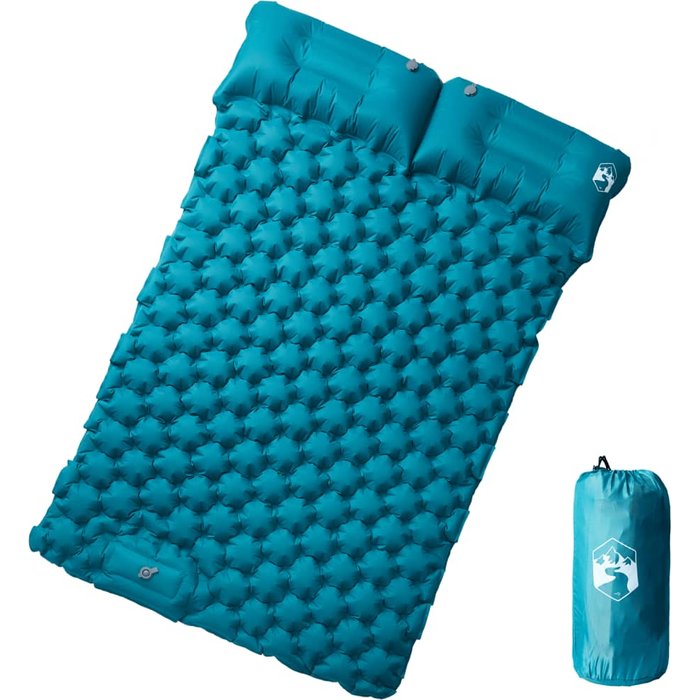 Colchón de camping autoinflable con almohadas para 2 personas azul