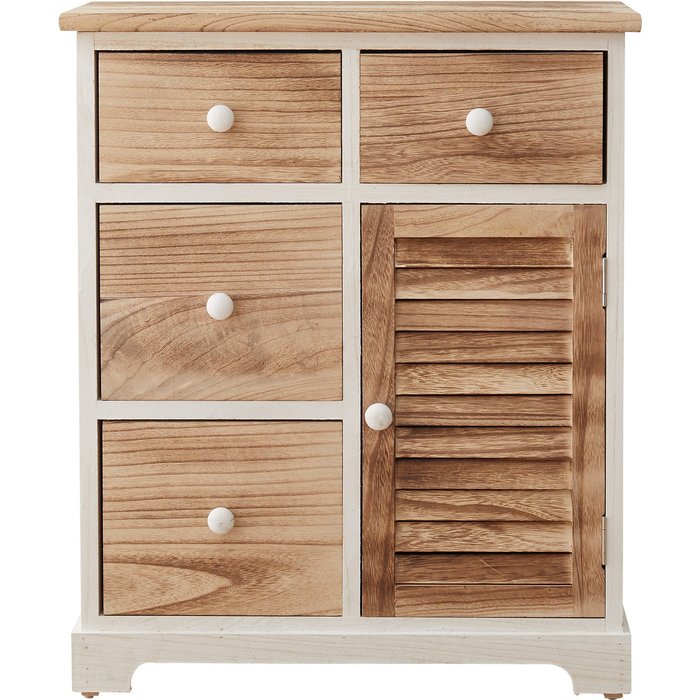 Cajonera blanco rebecca mobili madera natural 4 cajones 1 puerta 70x60x30