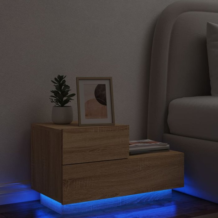 Mesita de noche con luces led roble sonoma 70x36x40,5 cm - comfortxl