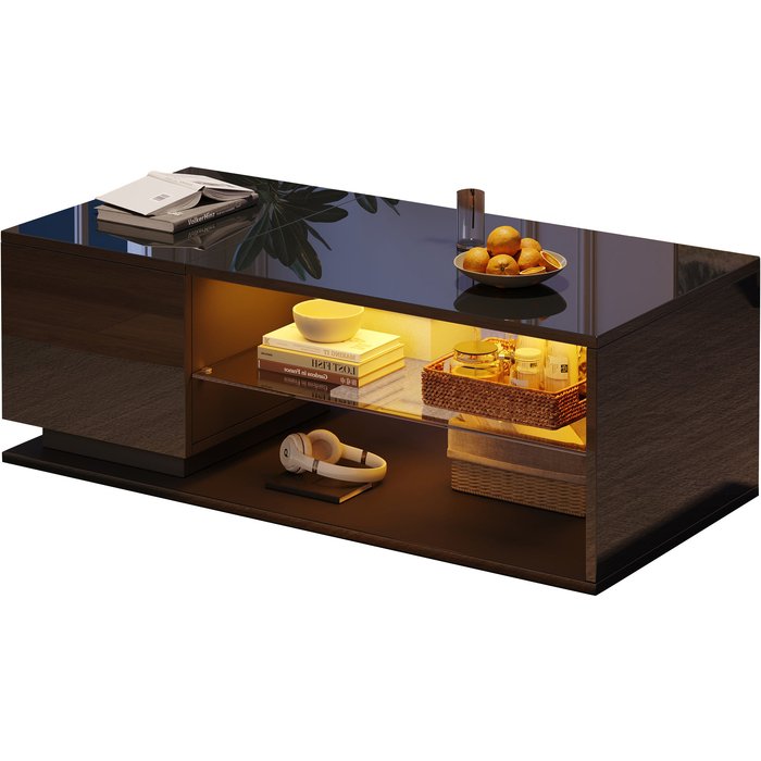 Mesita de café 105x50x36cm brillante led almacenamiento