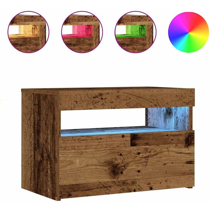Mesilla de noche con luces led madera vieja 60x35x40 cm - comfortxl