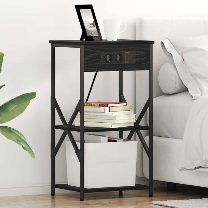 Mesita de noche con estante, 2 piezas, roble negro, 41 x 31 x 76 cm