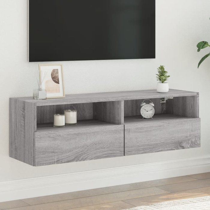 Mueble tv de pared gris sonoma de madera contrachapada 100x30x30 cm