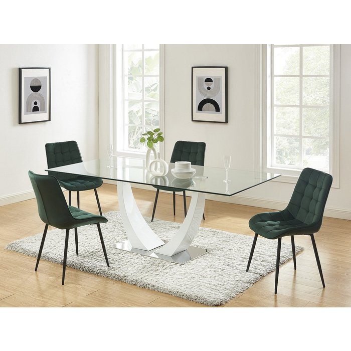 Lote de 2 sillas acolchadas - terciopelo y metal negro - verde - ollua