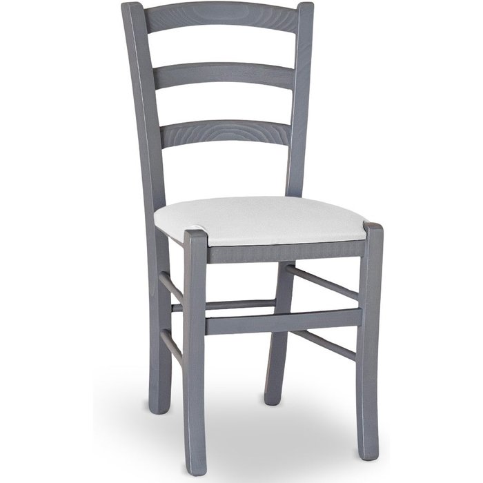 Silla venezia de madera gris con asiento en símil piel gris hielo