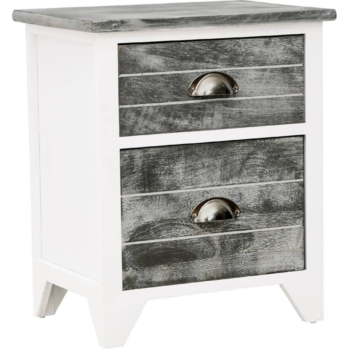 Mesita de noche gris y blanco 38x28x45 cm madera de paulownia