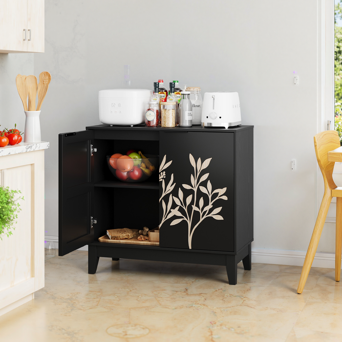 Aparador 80x38x76cm con 2 puertas/estantes regulables, mdf, negro