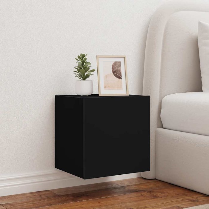 Mueble de tv de pared con luces led, negro, 40,5x35x40 cm