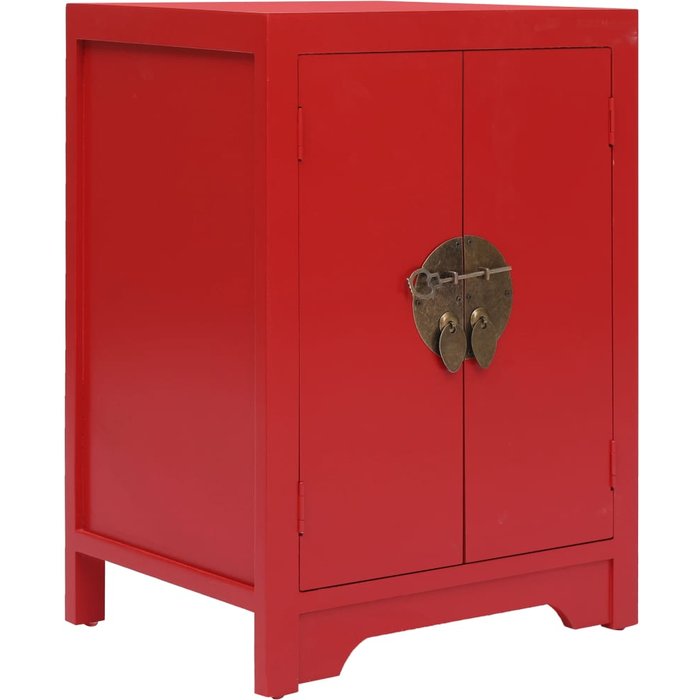 Mesita de noche roja de 38 x 28 x 52 cm, madera de paulownia.