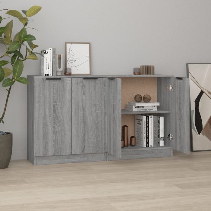 Aparadores 2 uds madera contrachapada gris sonoma 60x30x70 cm v2388 unico / gris