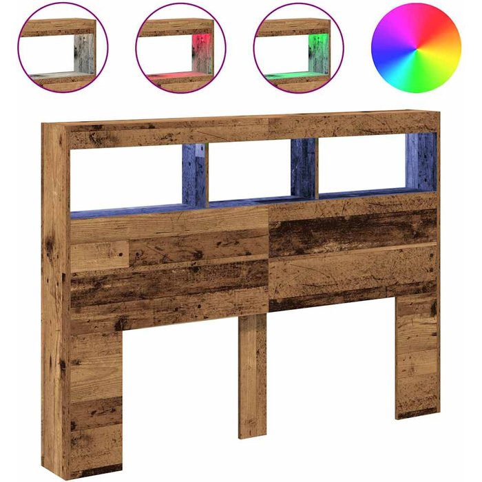 Cabecero de cama con led madera vieja 140x17x102 cm cfw9553137