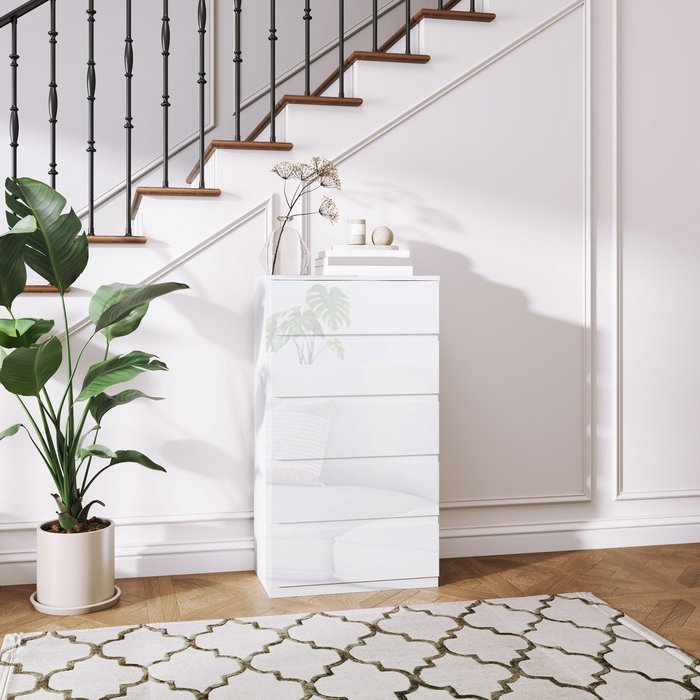 Cómoda con cajones homcom melamina de madera blanco brillante 55x33x100 cm