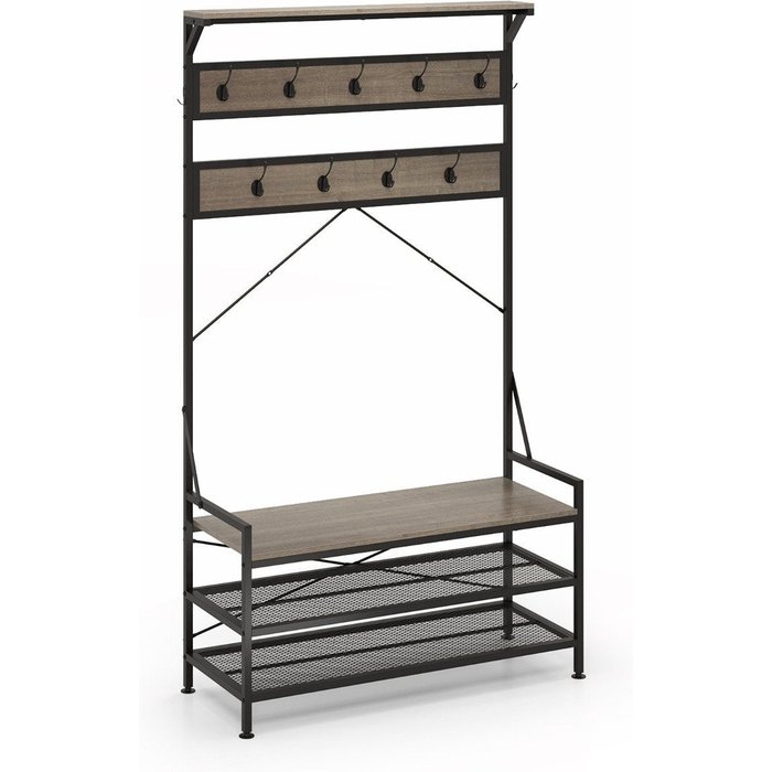 Perchero con banco para zapatos y estantes