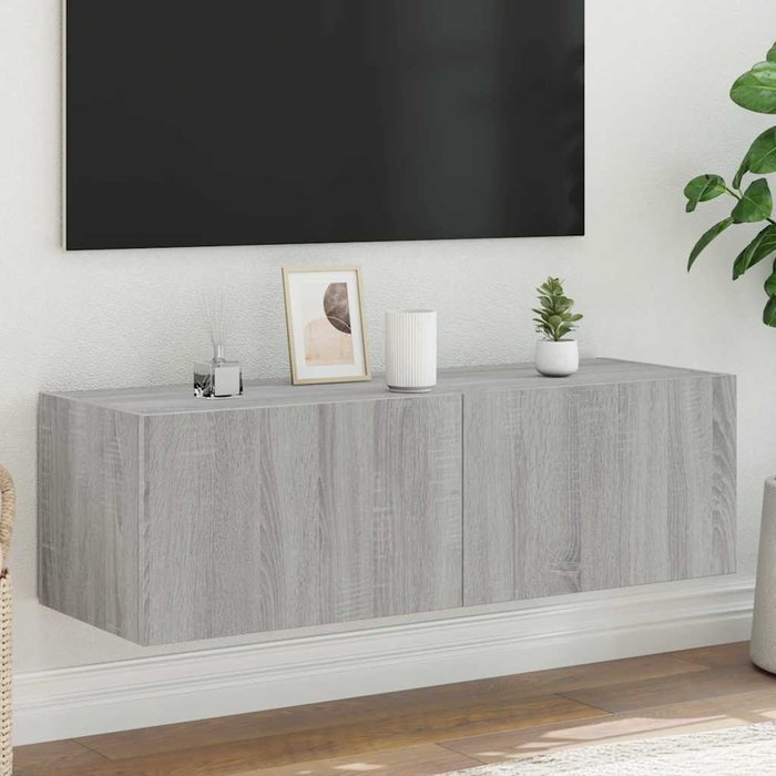 Mueble de tv de pared con luces led gris sonoma, 100x35x31 cm