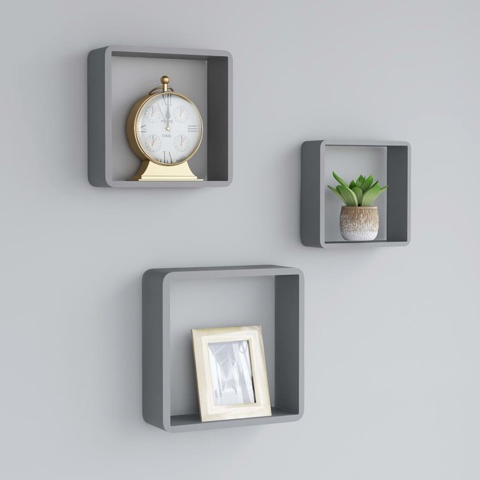 Estantes de pared en forma de cubo 3 piezas mdf gris