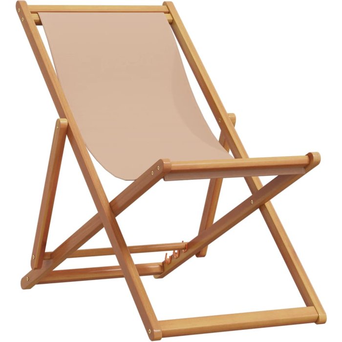 Silla de playa plegable madera maciza de eucalipto y tela taupe cfw300017