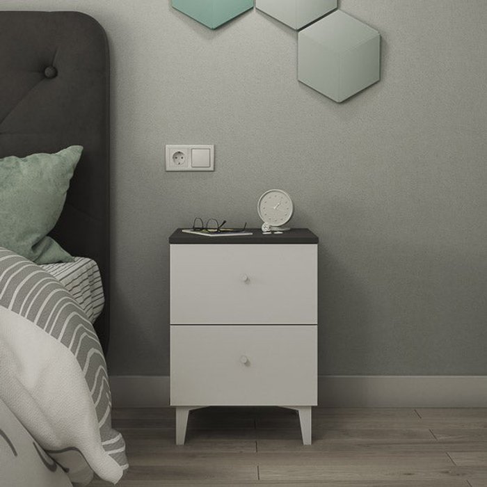 Mesita de noche 2 cajones acabado gris/blanco. 56.5cm(alto) 40cm(ancho) 35cm