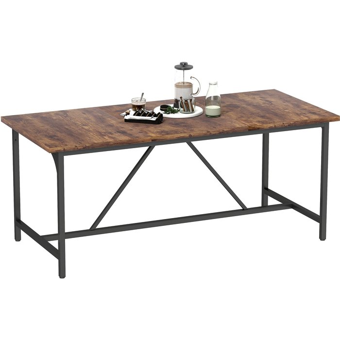 Mesa comedor rectangular 6-8 personas 180x80cm estilo industrial castaño rústico