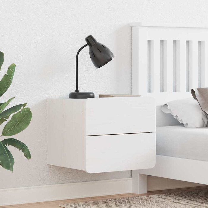 Mesita de noche blanca, 39 x 34 x 33 cm, madera maciza de pino. - pangivo