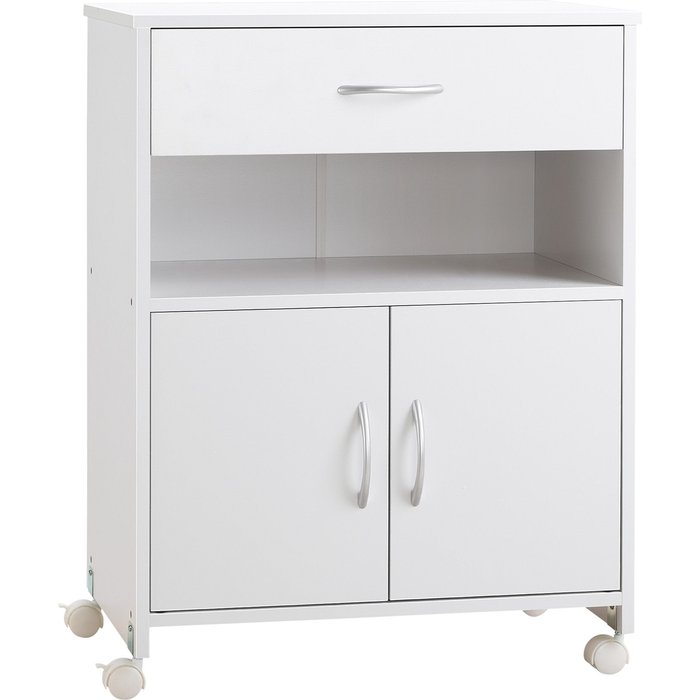 Mueble móvil para impresora con ruedas cajón 2 puertas 60x39x80cm blanco oficina