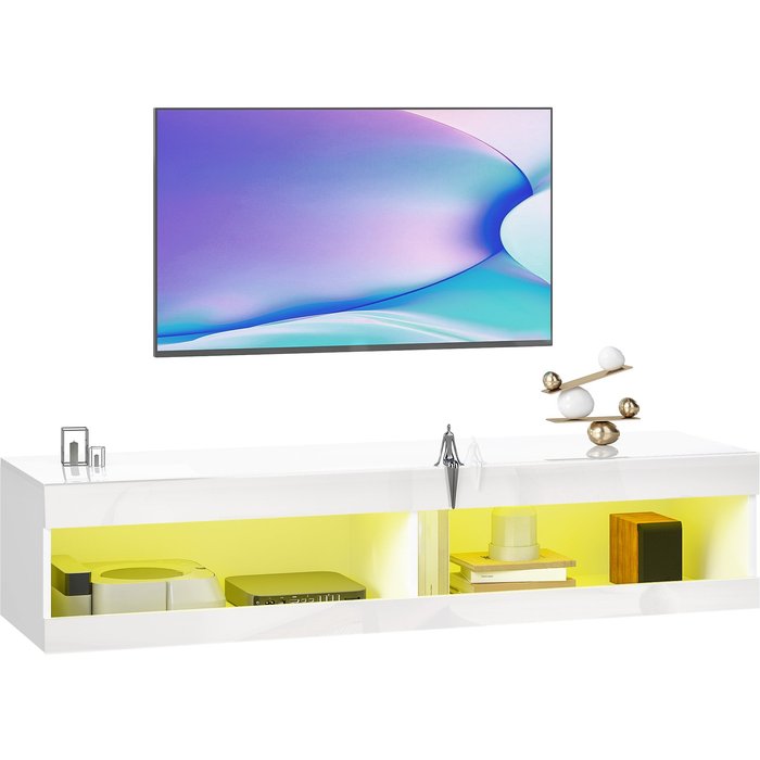 Mueble tv suspendido led rgb blanco 140cm mando tv 55-60 compartimentos